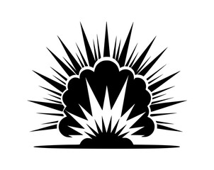 Explosion graphic with sharp radiating lines and a central cloud shape in black and white