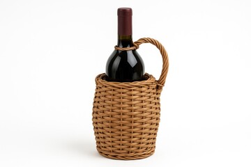 Naklejka premium Elegant woven wine bottle against a plain white backdrop