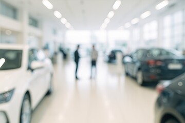 Out-of-focus vehicles inside an automotive workshop
