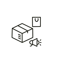 3d render of a set of icons for web Box megaphone paper bag