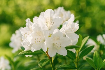 Springtime Bloom of White Rhododendron in May