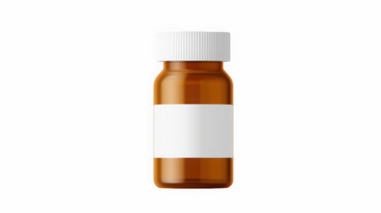 Amber plastic medicine bottle with white cap and blank label design
