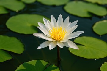 Elegant white violet water lily blooming in a pond