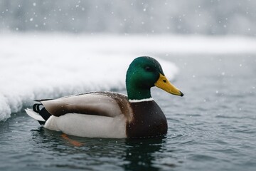 Fototapeta premium Snowy season with a wild duck