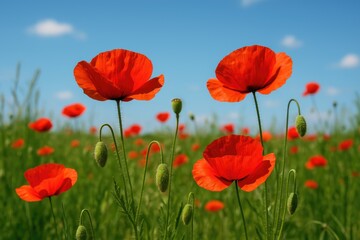 Naklejka premium Natural scene featuring vibrant wild poppy blooms