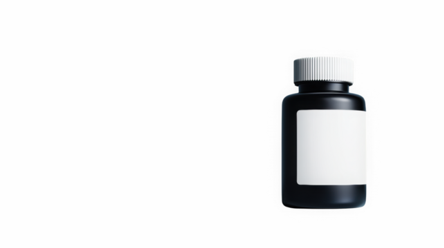 Black fitness supplement bottle mockup with white label design
