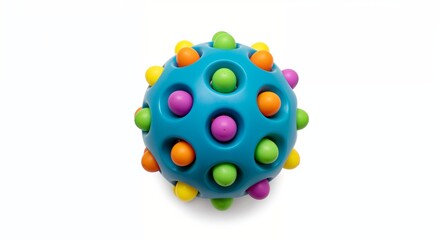 Bright sensory ball isolated on white, top-down perspective, detailed texture and color contrast