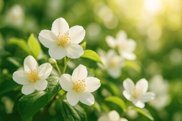Fototapeta premium Close-up of white summer blossoms in full bloom