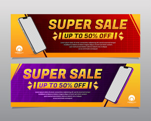 Super Sale banner design with phone border
