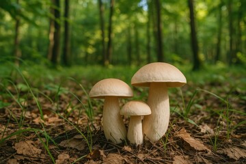 Wild fungi thriving in the wilderness amidst lush forest scenery
