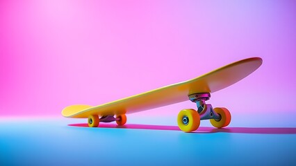 Neon gradient skateboard on dynamic studio angle