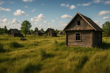 Rustic wooden dwellings in a forsaken settlement