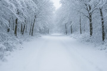 Fototapeta premium Snow-Laden Forest Pathway During Winter Season