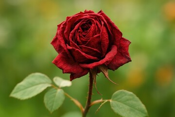 A faded crimson blossom hanging from a twig