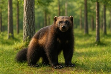 Obraz premium Summer scene of Wolverine amidst dense woodland