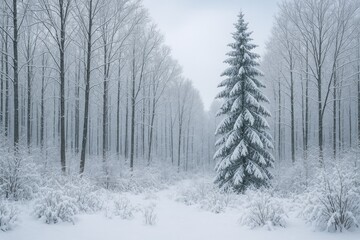 Fototapeta premium Winter season amidst a forest of bare trees and shrubs