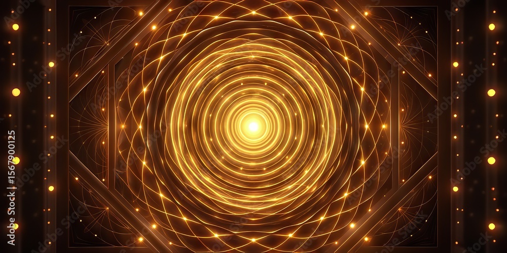 Poster abstract geometric pattern with radiant light at center.