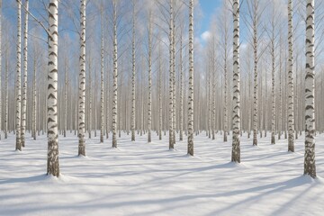 Snow-covered birch woodland scene showcasing natural beauty