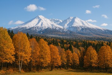 Autumn and winter landscapes of a mountain range in Japan