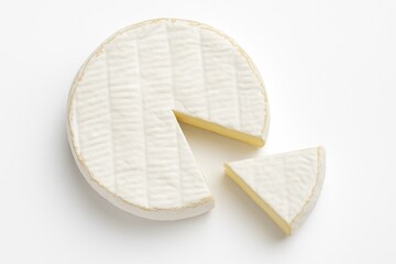 Creamy white mold cheese shown from a top view, isolated on a plain background.