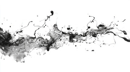 Obraz premium Ink splash with thin tendrils and droplets, black fluid on white background