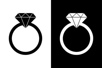 Flat Diamond Ring Icon – Clean Black and White Vector Design.