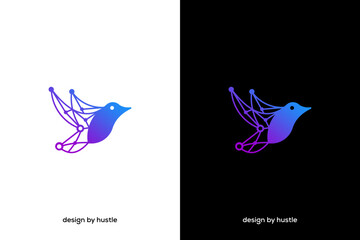 bird logo with modern technology color gradation blue and purple combination ,bird tech logo