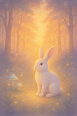 A White Rabbit in the Moonlit Forest