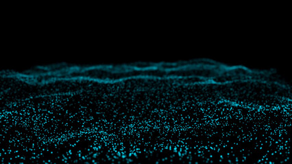 Abstract Visualization of Glowing Blue Particles on a Black Background Data Analysis and Digital Technology with Futuristic Style in Cyberpunk Art