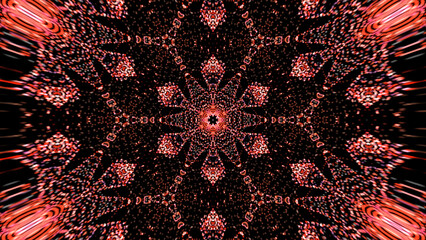 Kaleidoscopic Red and Black Pattern Radiating from Center a Mesmerizing Geometric Display with...