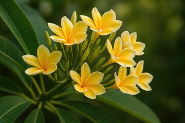 Naklejka premium The Charm of Vibrant Yellow Frangipani Blooms