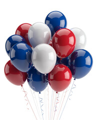  A vibrant collection of balloons in patriotic blue, white, and red, perfect for celebrating national events and expressing French pride