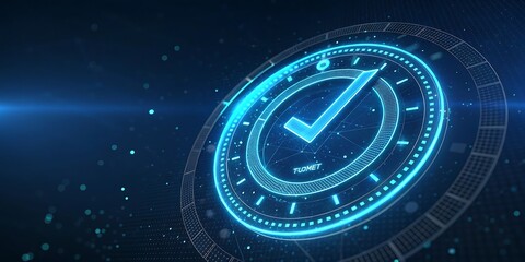 Futuristic check mark clock technology abstract concept