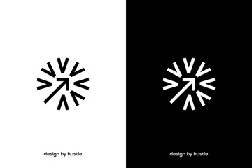 arrow logo combination logo v spiral Abstract Target Arrow Logo Design | Minimalist Expansion, Growth, or Focus Symbol ,Modern Radial Arrow Icon | Black and White Burst Effect Logo for Business