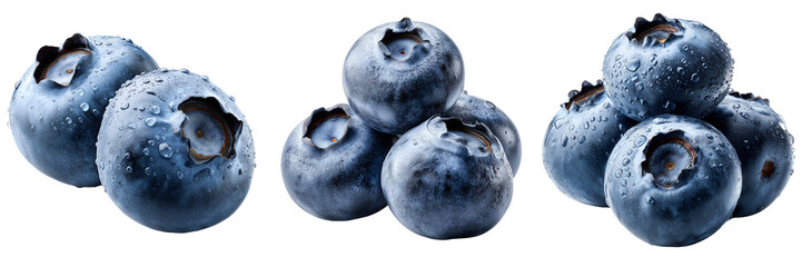 Obraz premium Fresh blueberries arranged in clusters, isolated on transparent background