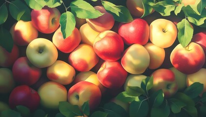 A vibrant collection of apples in a fruit orchard, showcasing the natural beauty of fresh produce and healthy eating