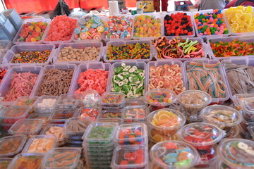 Lot of different hand made sweets at village fair in Serbia