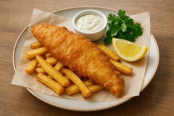 Popular pub-style dish featuring fried fish and crispy chips