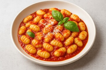 Delicious potato dumplings served with tomato sauce, topped with basil and grated cheese