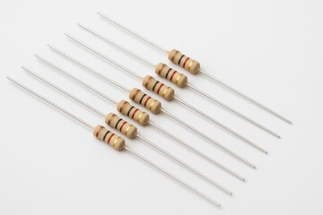 Electronic resistors for DIY projects and circuit design on a white background