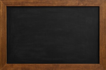 Horizontal black chalkboard with a wooden frame, viewed from the front
