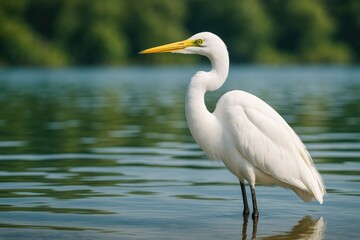 Majestic bird soaring over the tranquil water