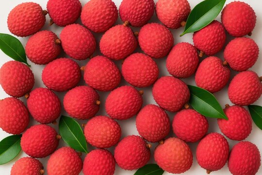 Vibrant tropical fruit display featuring juicy lychee