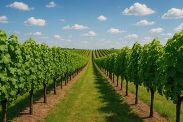 Obraz premium Lush green grapevine fields during the summer season