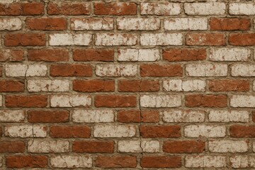 Obraz premium Vintage grunge backdrop featuring a weathered brick wall with red and white blocks and visible cracks
