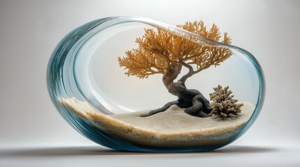 Healing Ecological Micro - landscape: Mini Tree & Coral in Glass Tank for Stress - relief Decor & Nature Healing Materials