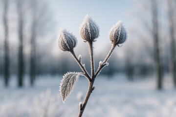 Ice-covered shoots in early spring