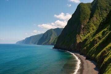 Obraz premium Lush green escarpments of a volcanic island