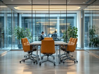 Modern Office Business Meeting with Diverse Team, Glass Walls and Natural Light, Professional Corporate Scene