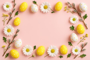 Easter-themed border design on a pink background with blank space for content
